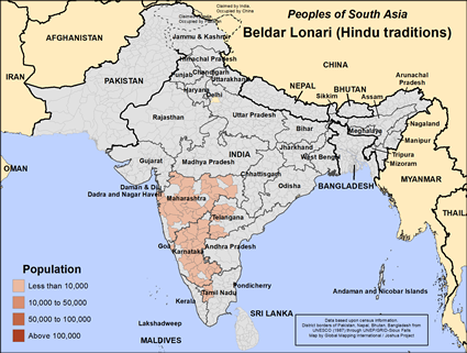 Map of Beldar Lonari (Hindu traditions) in India