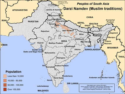 Map of Darzi Namdev (Muslim traditions) in India