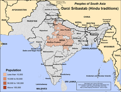 Map of Darzi Sribastab (Hindu traditions) in India
