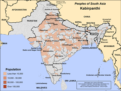 Map of Kabirpanthi in India