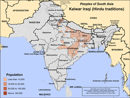 Map of Kalwar Iraqi (Hindu traditions) in India