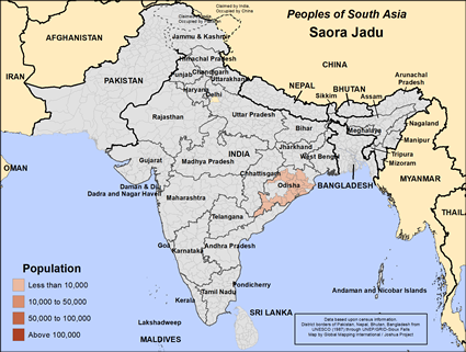 Map of Saora Jadu in India