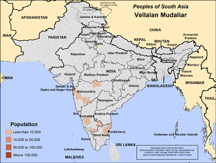 Map of Vellalan Mudaliar in India