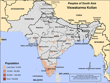 Map of Viswakarma Kollan in India