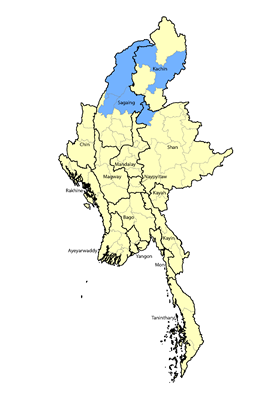 Map of Kadu, Asak in Myanmar (Burma)