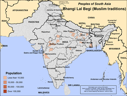 Map of Bhangi Lal Begi (Muslim traditions) in India