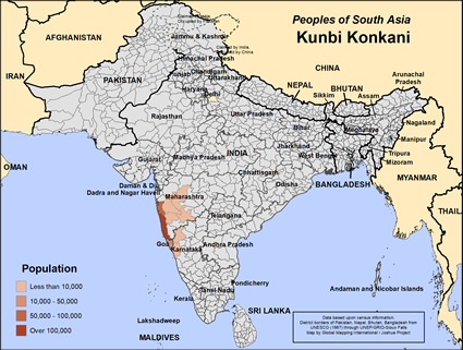 Map of Kunbi Konkani in India