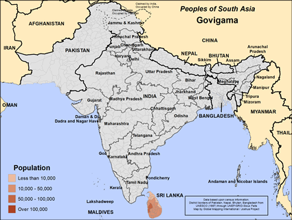 Map of Govigama in Sri Lanka