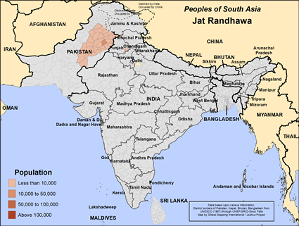 Map of Jat Randhawa (Muslim traditions) in Pakistan