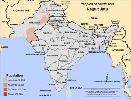 Map of Rajput Jatu (Muslim traditions) in India