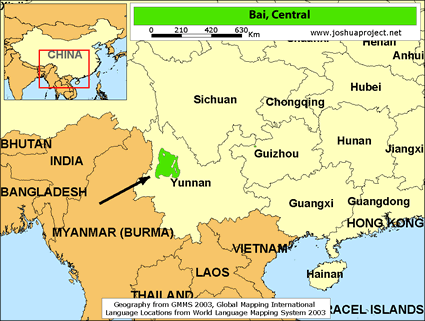 Map of Bai, Central in China