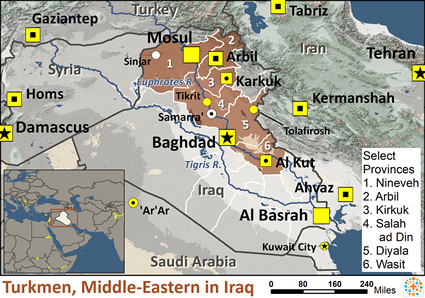 Map of Turkmen, Middle-Eastern in Iraq