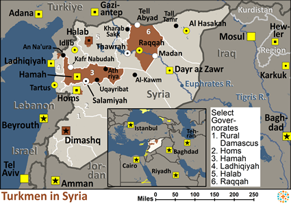 Map of Turkmen, Middle-Eastern in Syria