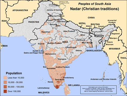 Map of Nadar (Christian traditions) in Sri Lanka