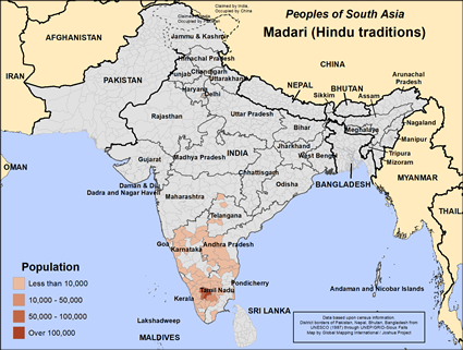 Map of Madari (Hindu traditions) in India