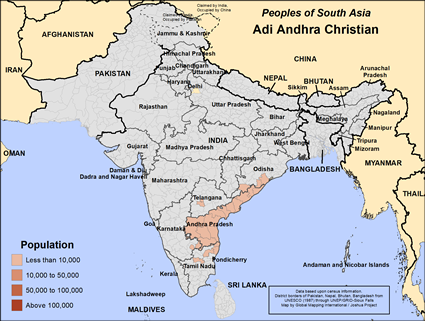 Map of Adi Andhra Christian in India