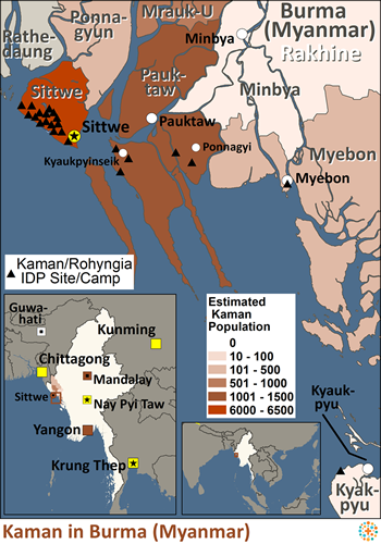 Map of Kaman in Myanmar (Burma)