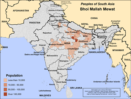 Map of Bhoi Mallah Mewat in India