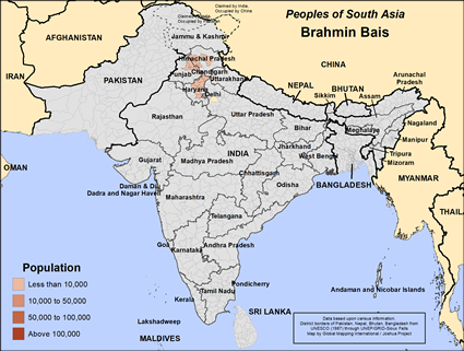 Map of Brahmin Bais in India