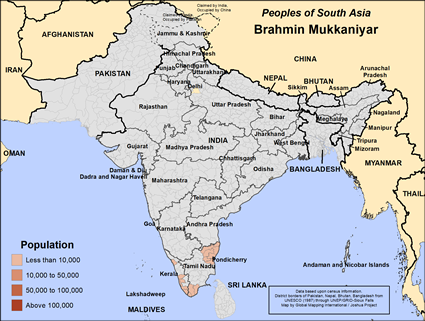 Map of Brahmin Mukkaniyar in India