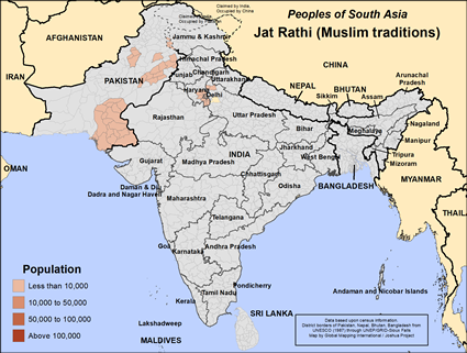 Map of Jat Rathi (Muslim traditions) in India