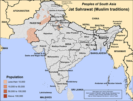Map of Jat Sahrawat (Muslim traditions) in Pakistan