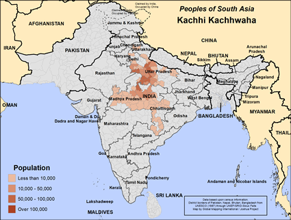 Map of Kachhi Kachhwaha in India