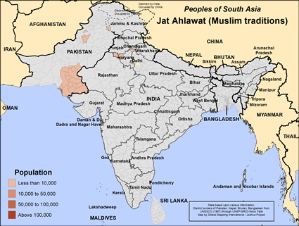 Map of Jat Ahlawat (Muslim traditions) in Pakistan