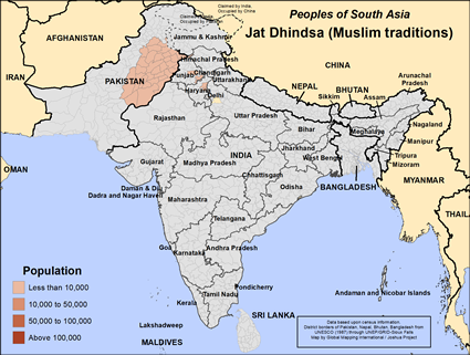 Map of Jat Dhindsa (Muslim traditions) in Pakistan