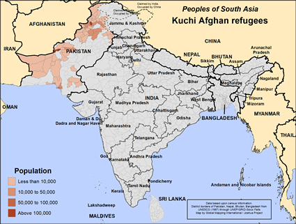 Map of Kuchi Afghan refugee in Pakistan