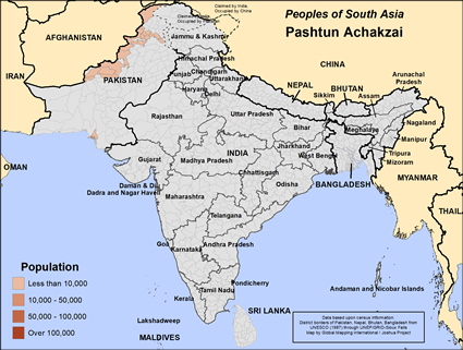 Map of Pashtun Achakzai in Pakistan