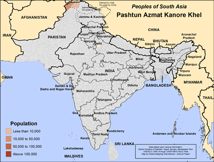 Map of Pashtun Azmat Kanore Khel in Pakistan
