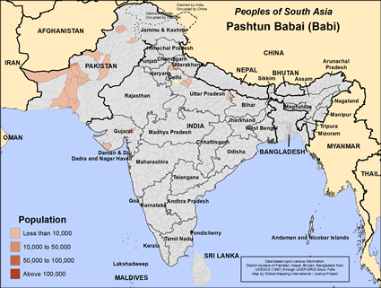 Map of Pashtun Babai (Babi) in India