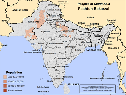 Map of Pashtun Bakarzai in India