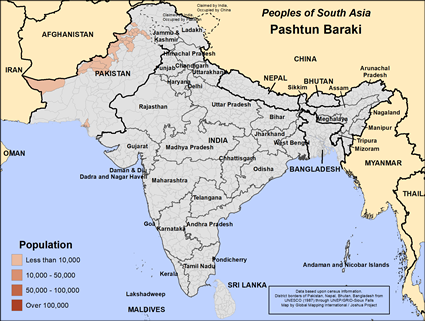 Map of Pashtun Baraki in Pakistan
