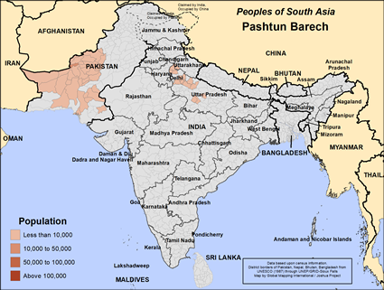 Map of Pashtun Barech in Pakistan