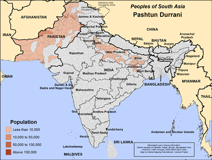 Map of Pashtun Durrani in India