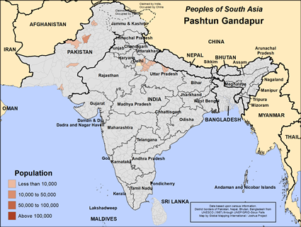 Map of Pashtun Gandapur in Pakistan