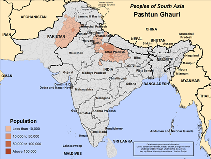 Map of Pashtun Ghauri in India