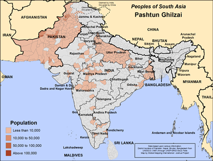 Map of Pashtun Ghilzai in India
