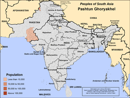 Map of Pashtun Ghoryakhel in Pakistan