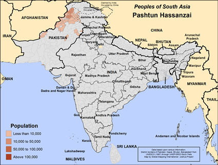 Map of Pashtun Hassanzai (Yusafzai) in Pakistan