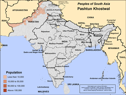Map of Pashtun Khostwal in Pakistan