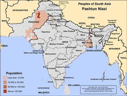 Map of Pashtun Niazi in India