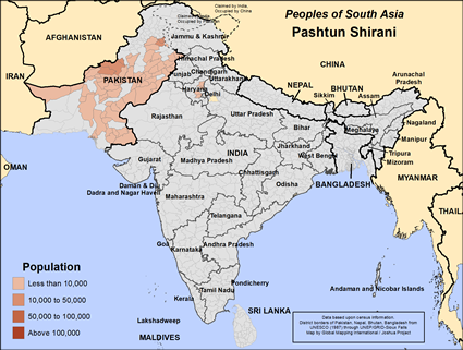 Map of Pashtun Shirani in Pakistan