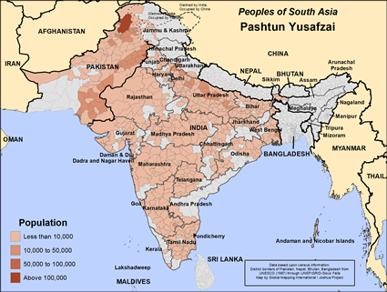 Map of Pashtun Yusafzai in India