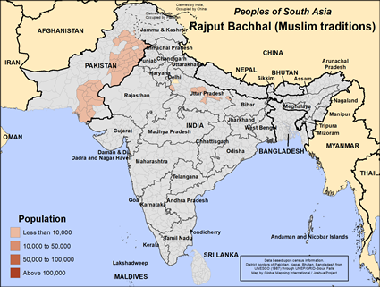 Map of Rajput Bachhal (Muslim traditions) in India