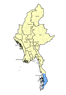 Map of Myeik in Myanmar (Burma)