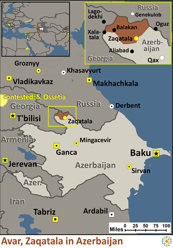 Map of Avar, Zaqatala in Azerbaijan